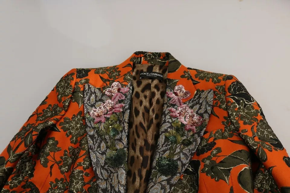 Dolce & Gabbana Orange Floral Brocade Coat Blazer Jacket