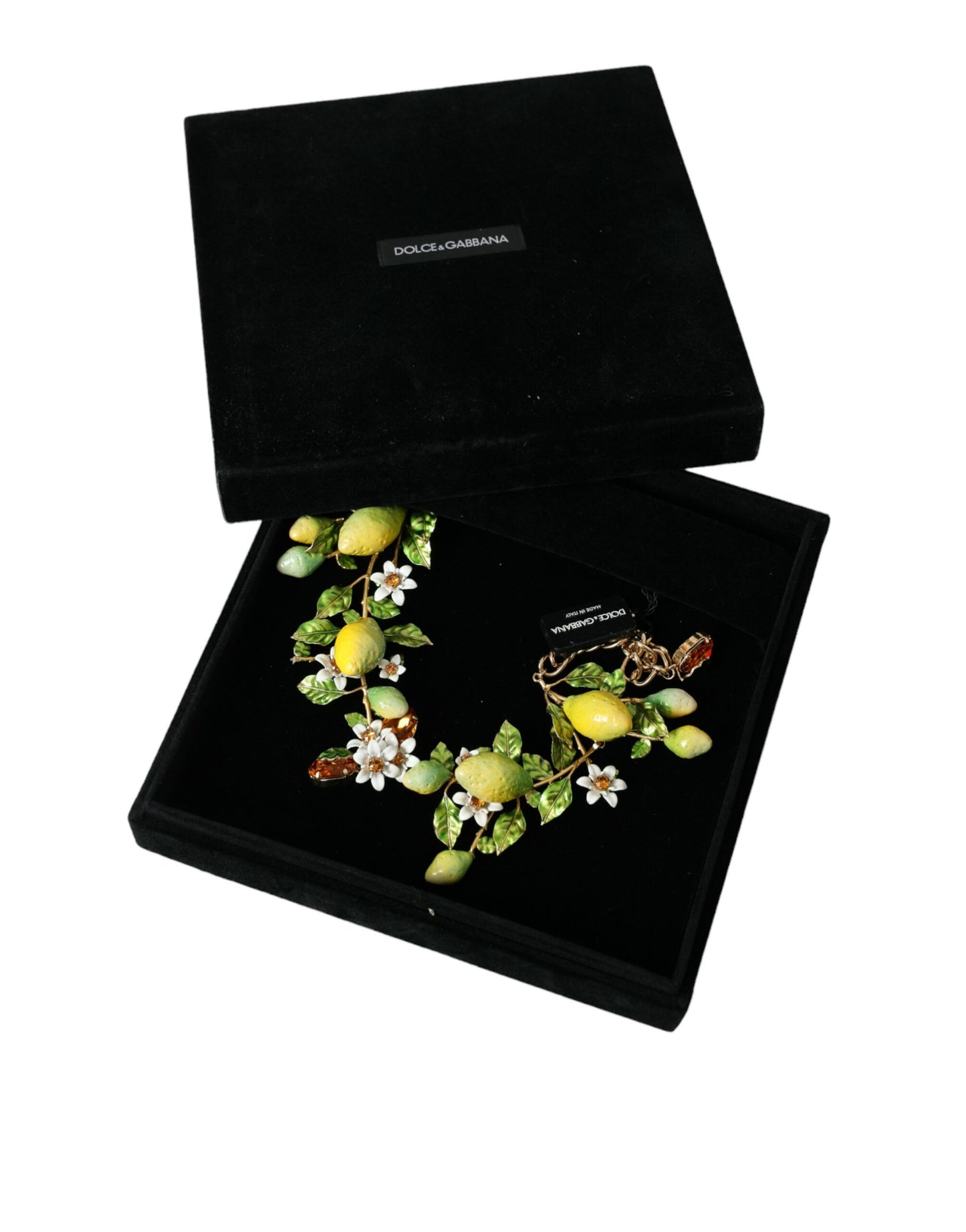 Dolce & Gabbana Gold Brass Chain Crystal Lemon Lily Pendant Necklace