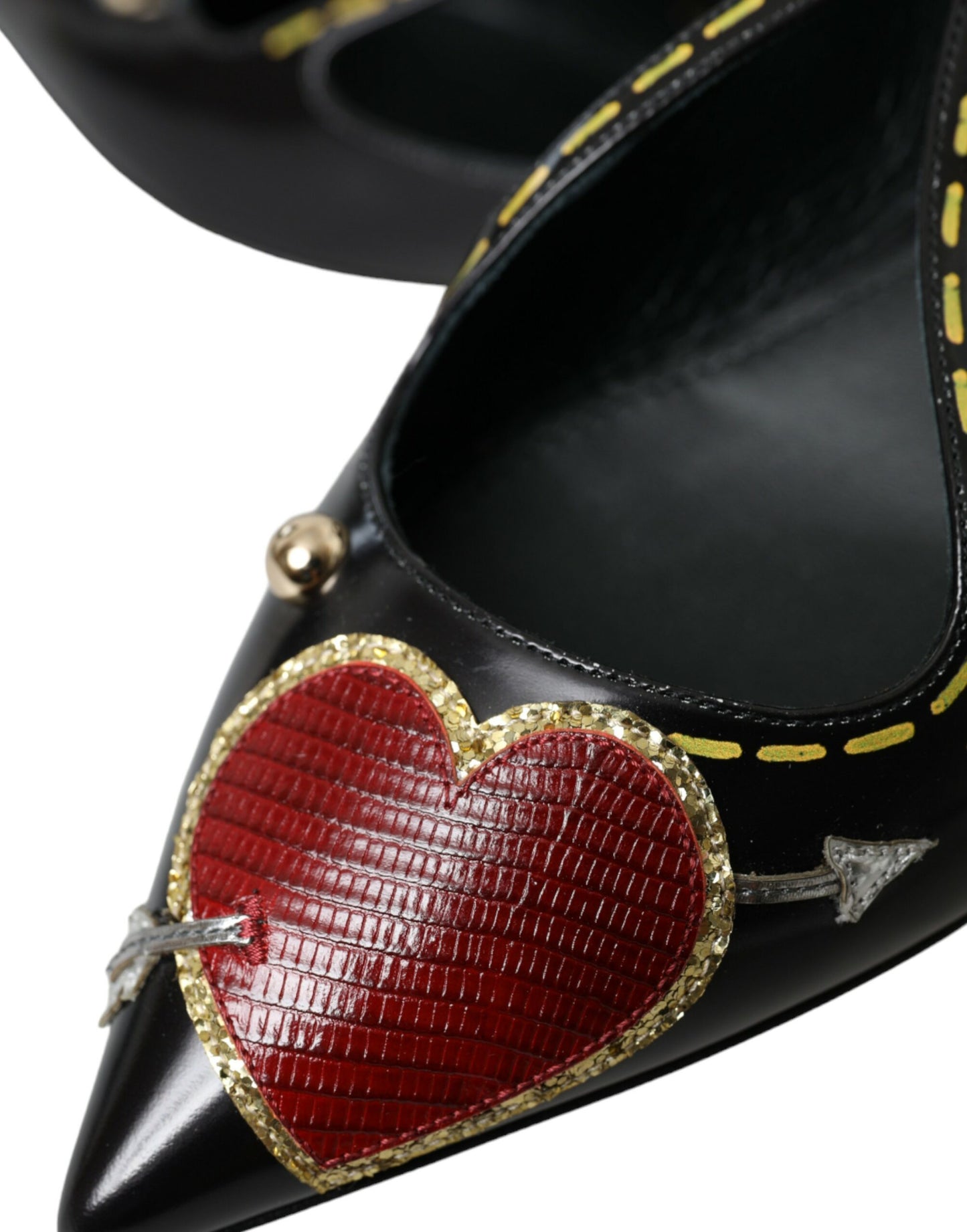 Dolce & Gabbana Black Leather Heart Embellished Loafers Shoes