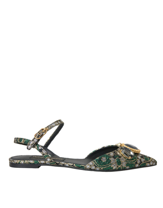 Dolce & Gabbana Multicolor Jacquard Crystal Slingback Sandals Shoes