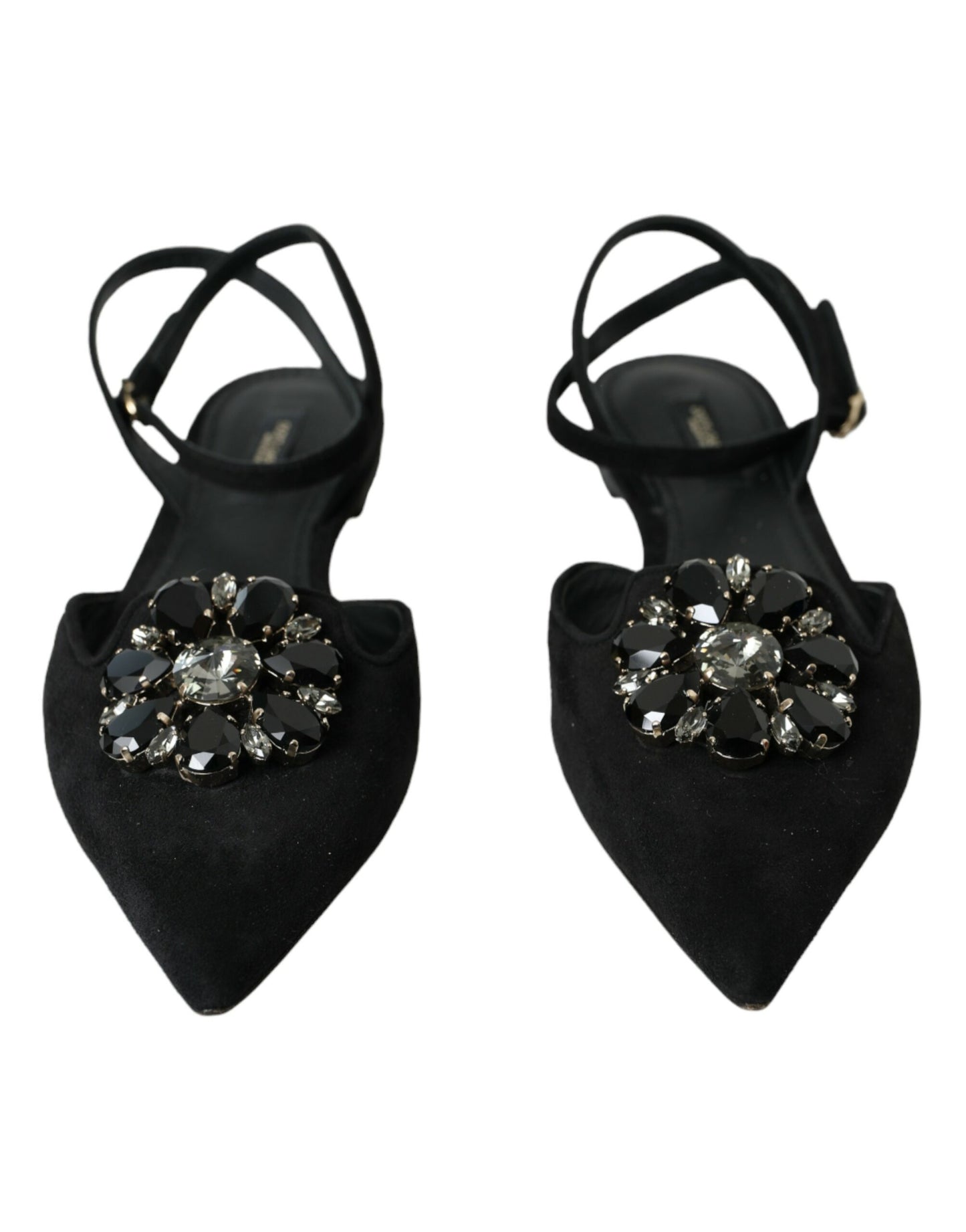 Dolce & Gabbana Black Leather Crystal Slingback Sandals Shoes