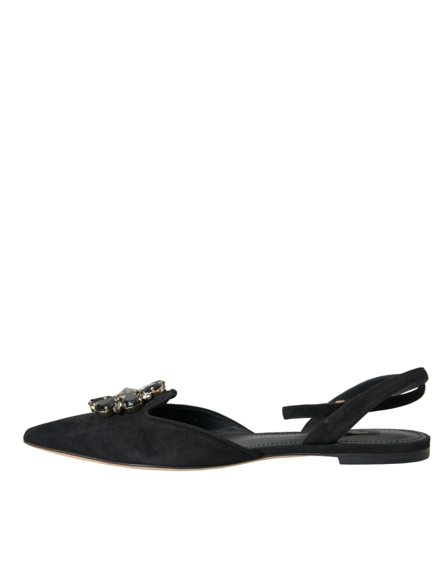 Dolce & Gabbana Black Leather Crystal Slingback Sandals Shoes
