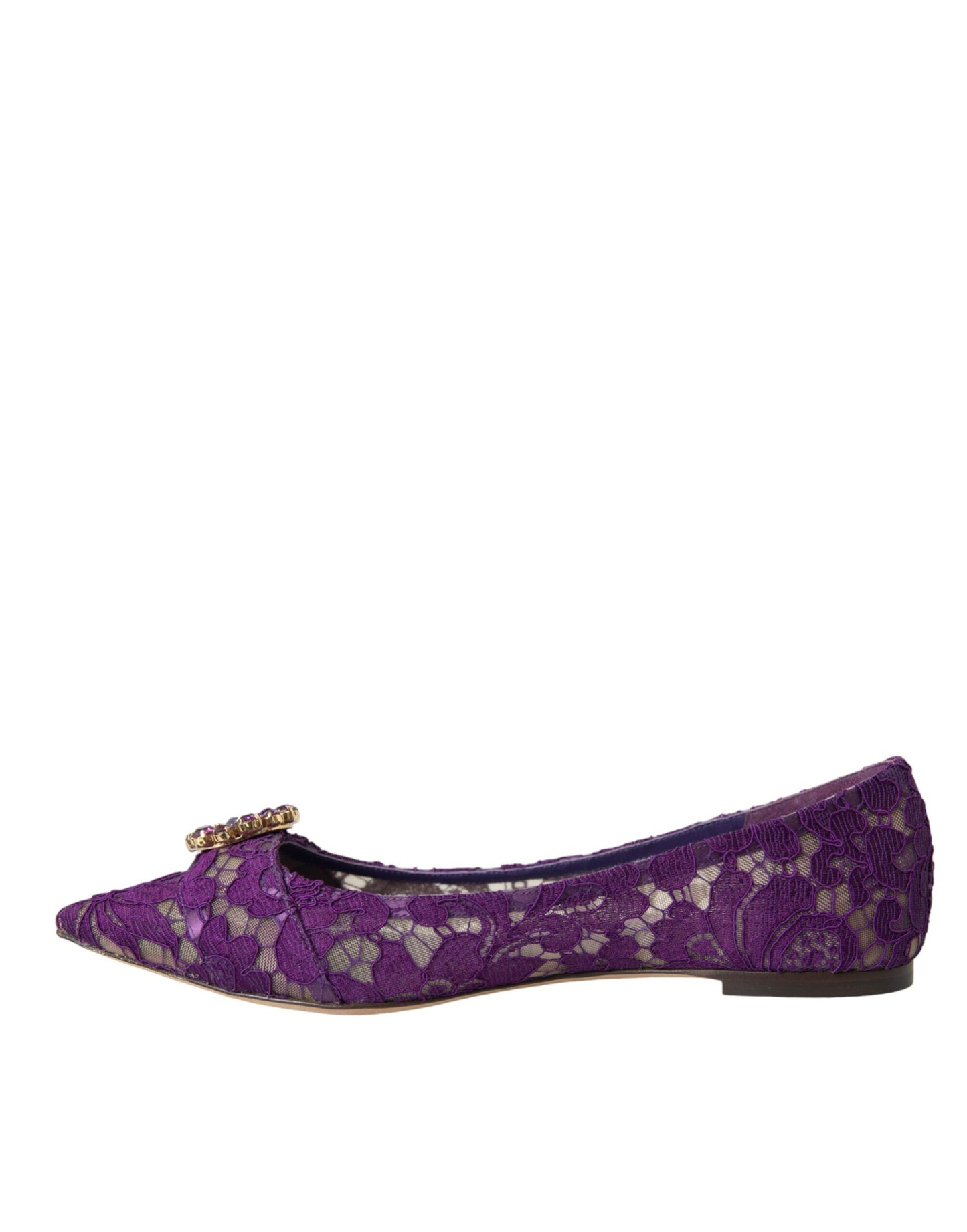 Dolce & Gabbana Purple Taormina Lace Crystal Loafers Shoes
