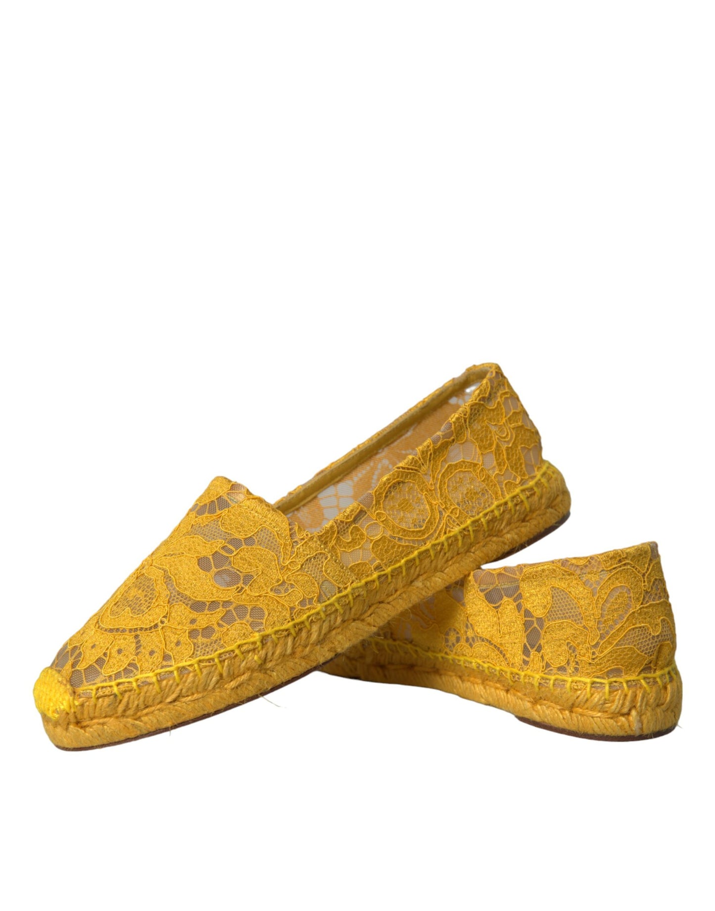 Dolce & Gabbana Yellow Taormina Lace Espadrille Loafers Flats Shoes
