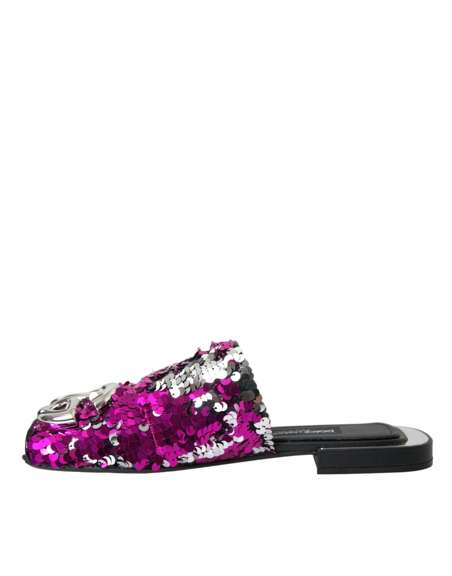 Dolce & Gabbana Fuchsia Sequin Logo Slides Sandals Shoes