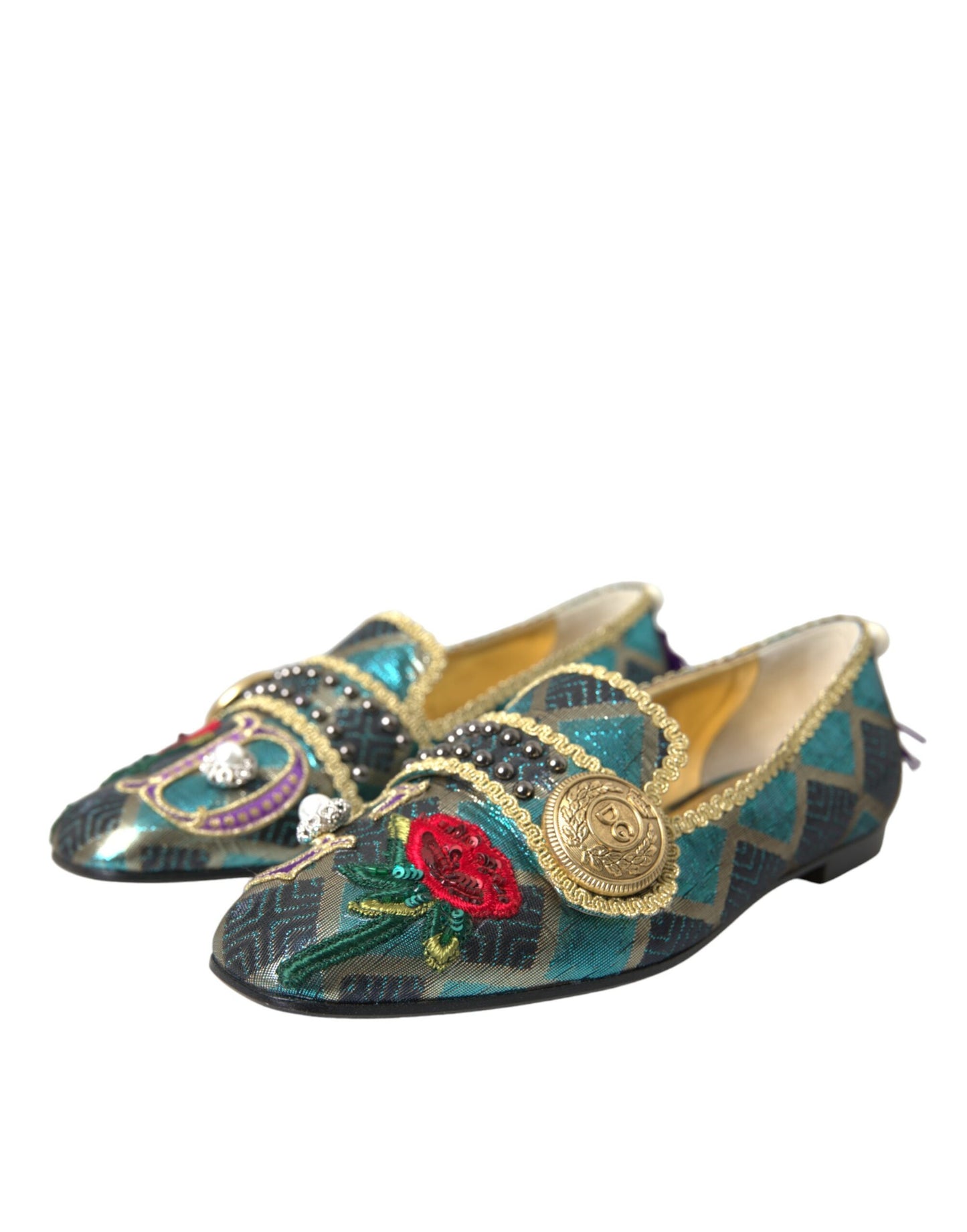 Dolce & Gabbana Multicolor Jacquard Embellished Loafers Shoes