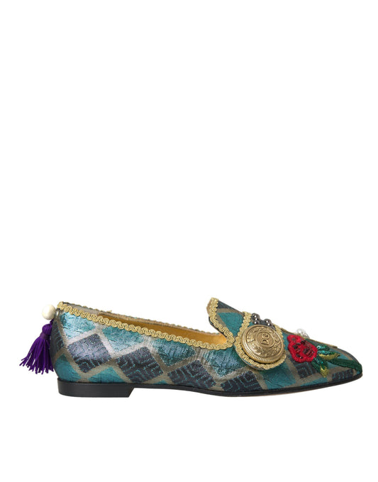 Dolce & Gabbana Multicolor Jacquard Embellished Loafers Shoes