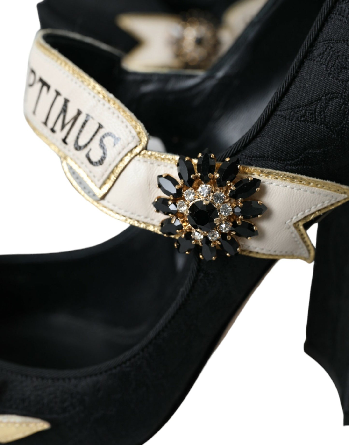 Dolce & Gabbana Black Brocade Mary Janes Crystal Pumps Shoes