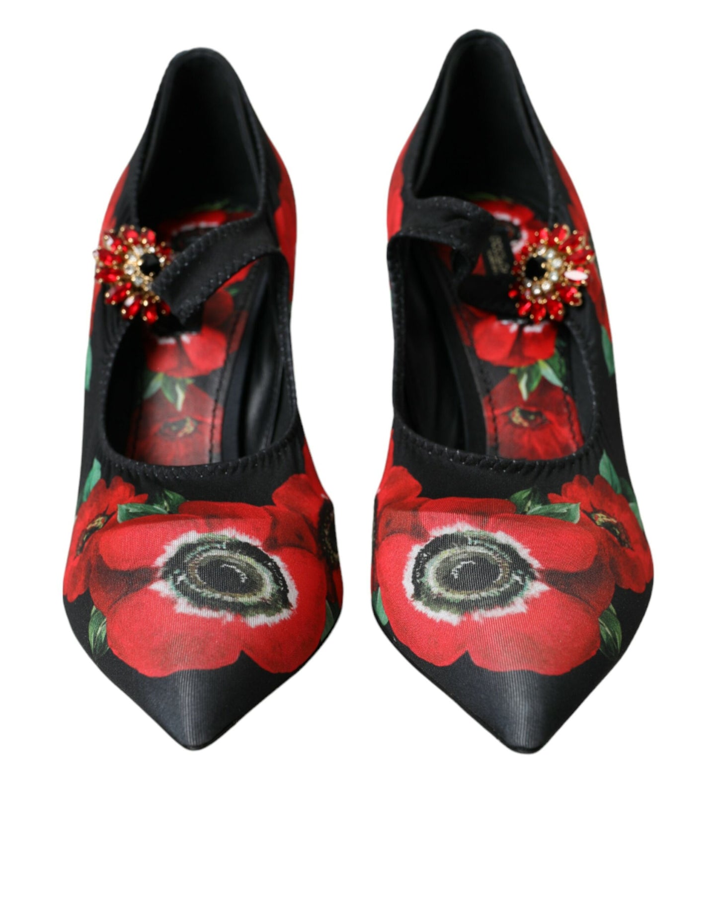 Dolce & Gabbana Black Floral Crystal Mary Jane Pumps Shoes