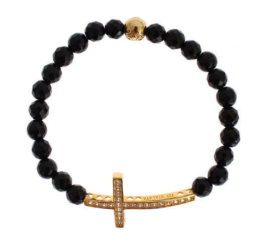 Nialaya Agate Stone Gold CZ Cross 925 Bracelet en argent
