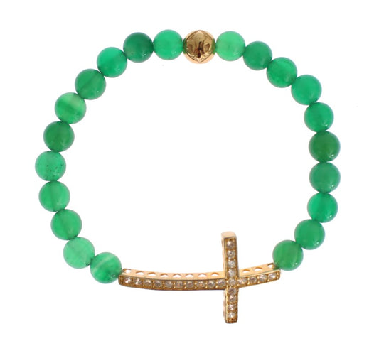 Nialaya Jade Stone Gold CZ Cross 925 Bracelet en argent