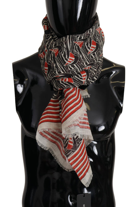 Dolce & Gabbana Black Black Red Linen Sailboat Stripe Stampa sciarpa a scialle