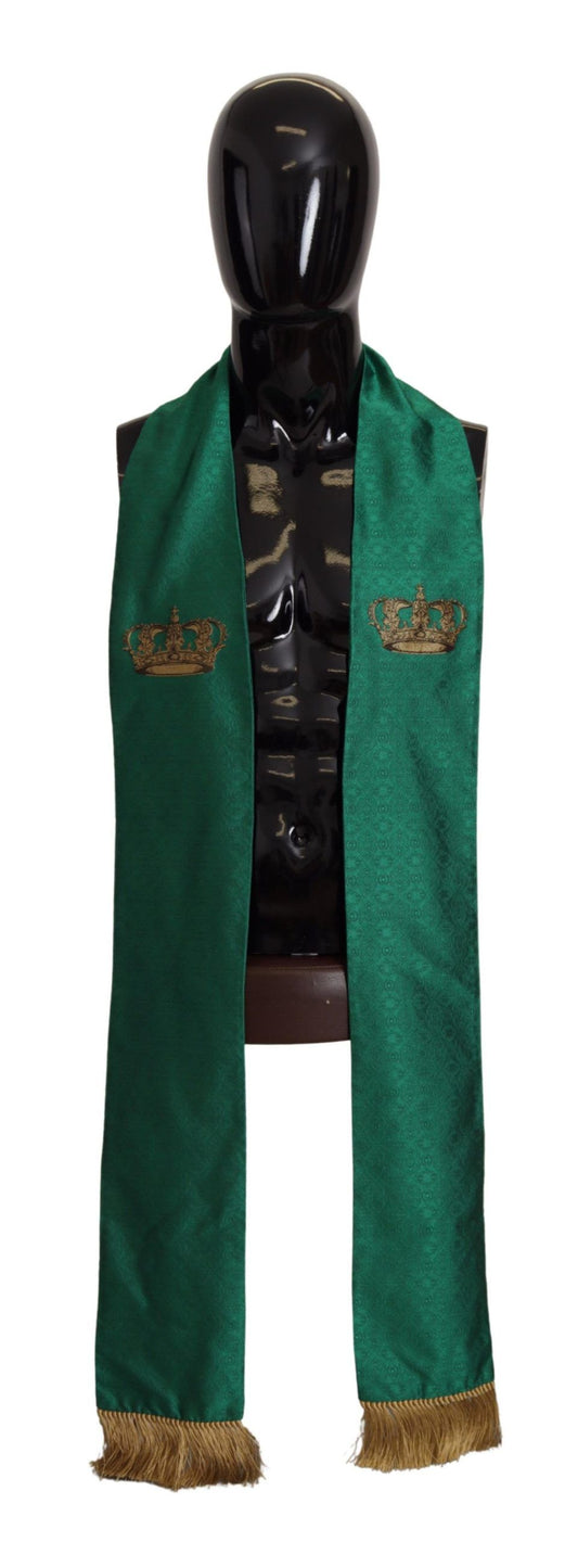 Dolce & Gabbana Green Crown Broidered Châle Fringe Blend Silk