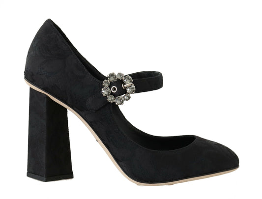 Dolce & Gabbana Black Brocade High Heels Mary Janes Schuhe