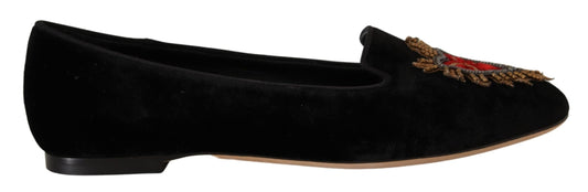 Dolce & Gabbana Black DG Sacred Heart Patch Slip su scarpe pianeggianti