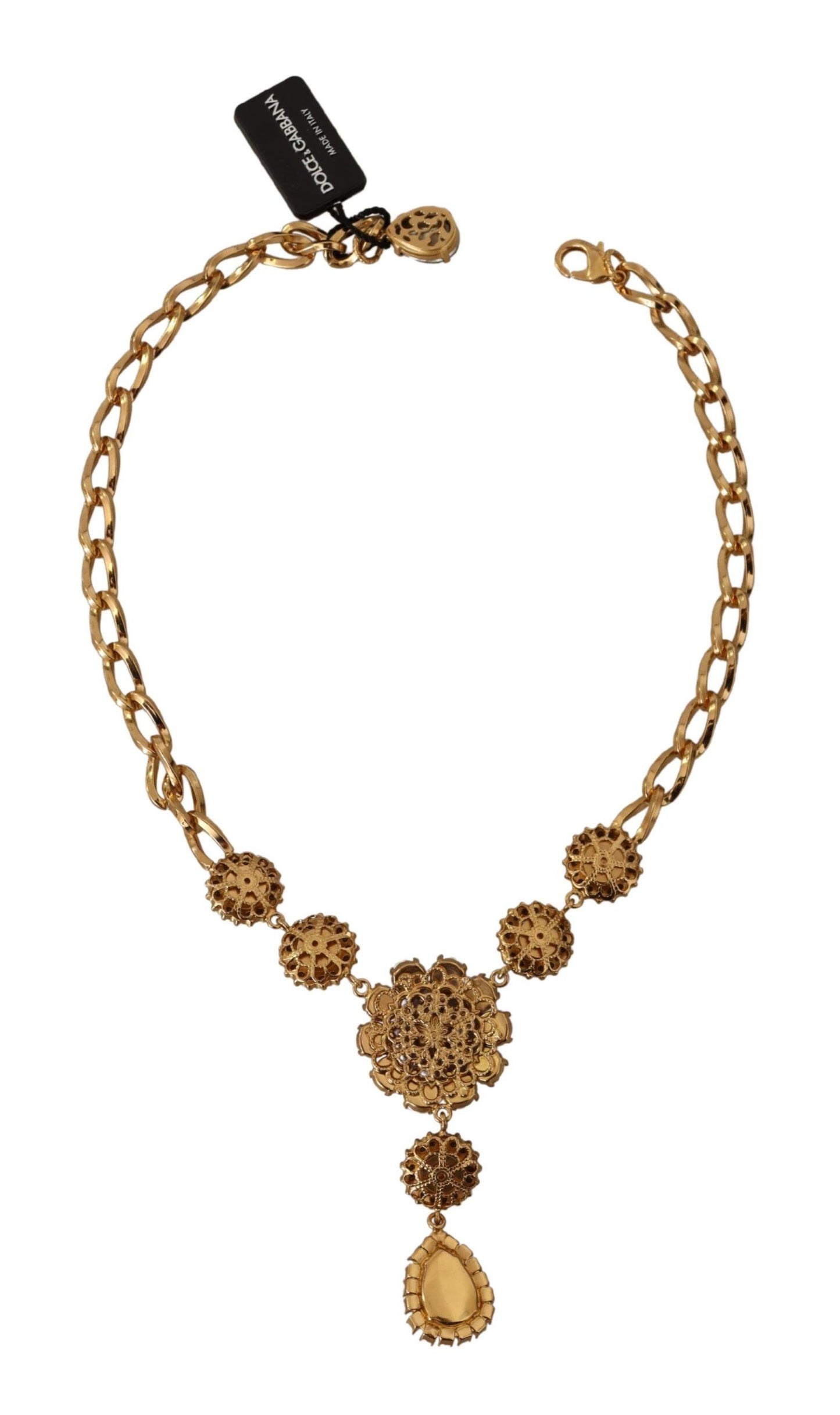 Dolce & Gabbana Gold Brass Crystal Purple Rose Pearl Pendants Collier