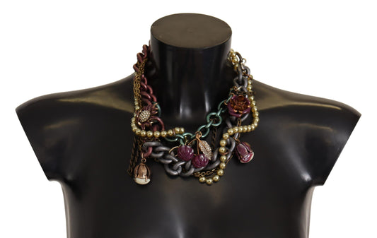 Dolce & Gabbana Gold Brass Sicily Floral Crystal Statement Collier