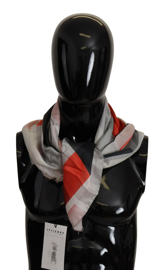 Costume National Grey Red Silk Scialle FOULARD avvolgente sciarpa