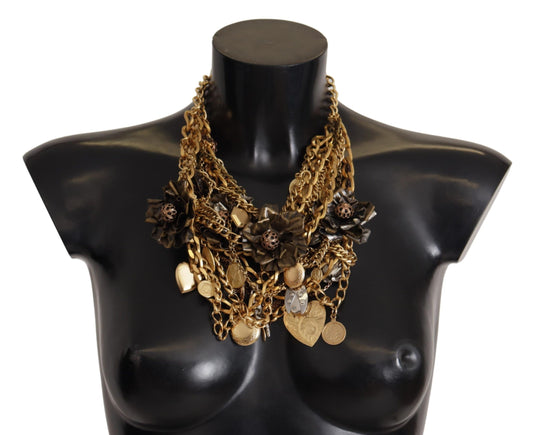 Dolce & Gabbana Gold Brass Sicilia Charm Heart Collana