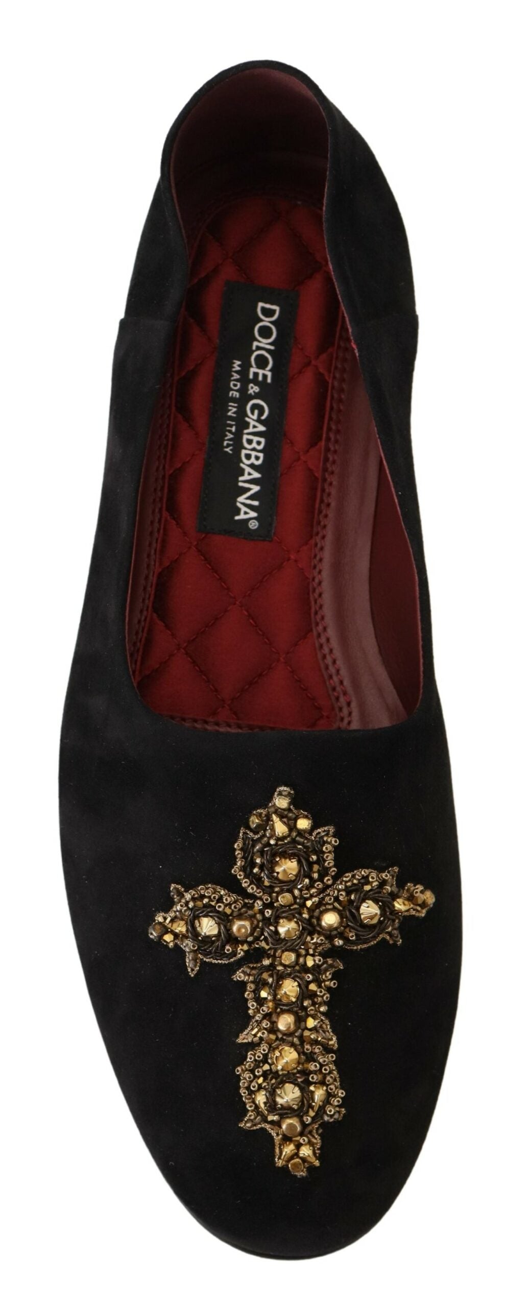 Dolce & Gabbana Schwarzes Wildleder Goldkreuz Slip auf Ladungsschuhe