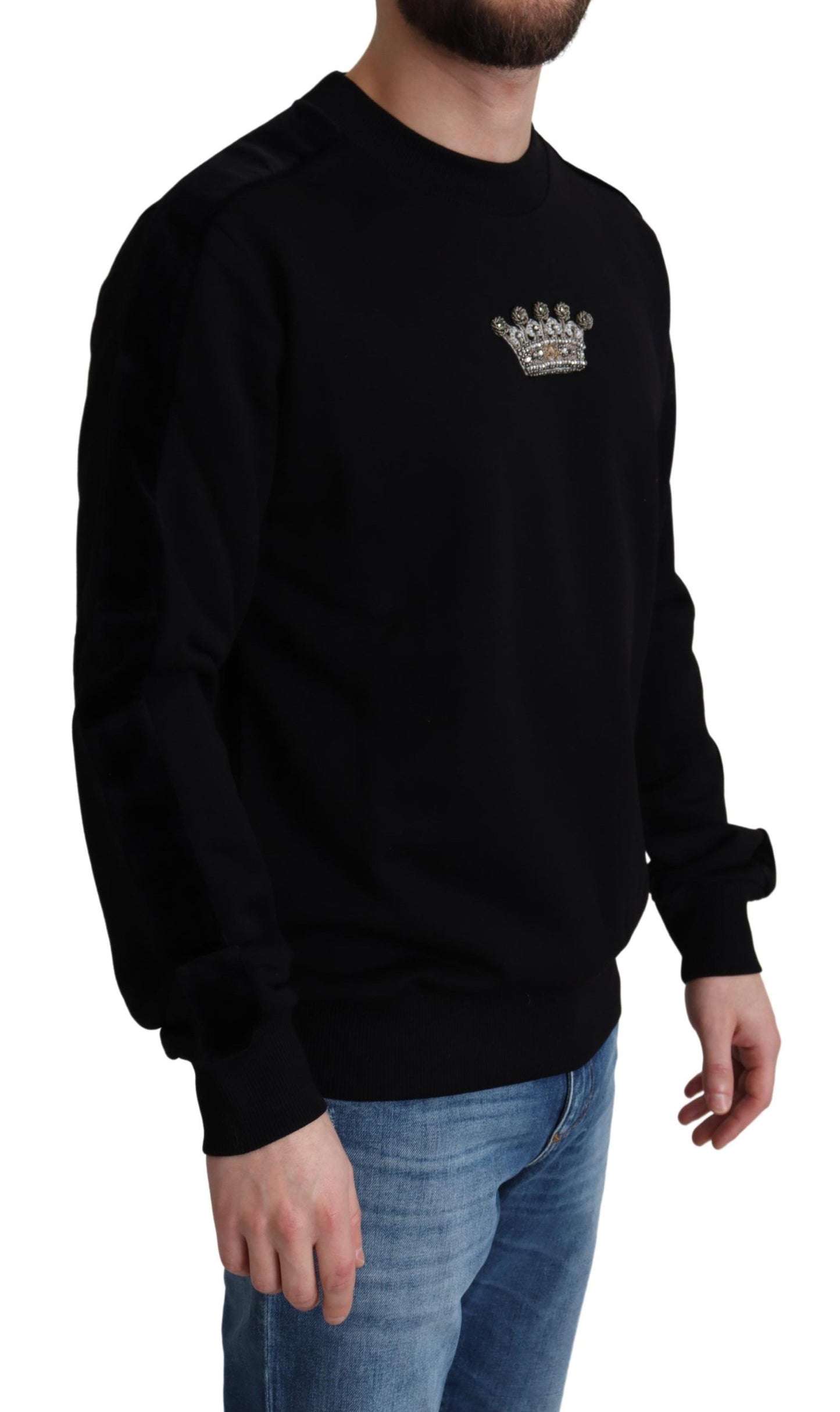 Dolce & Gabbana Black Cotton Crown Pullover Mens Sweater