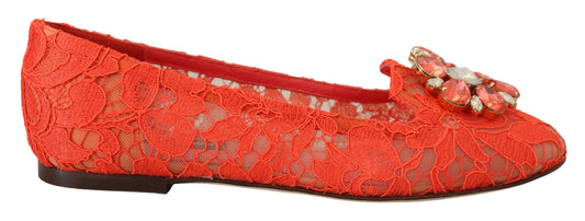 Dolce & Gabbana Red Taormina Spitzenkristalle Ballett Flats Schuhe