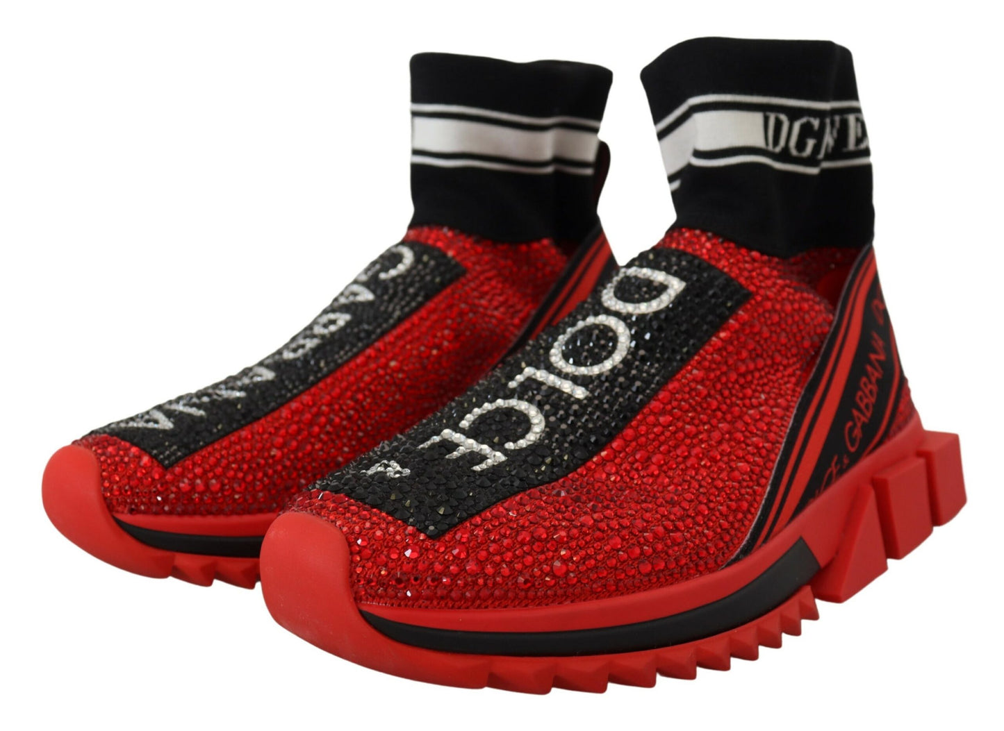 Dolce & Gabbana Red Bling Sorrento Sneakers Socken Schuhe
