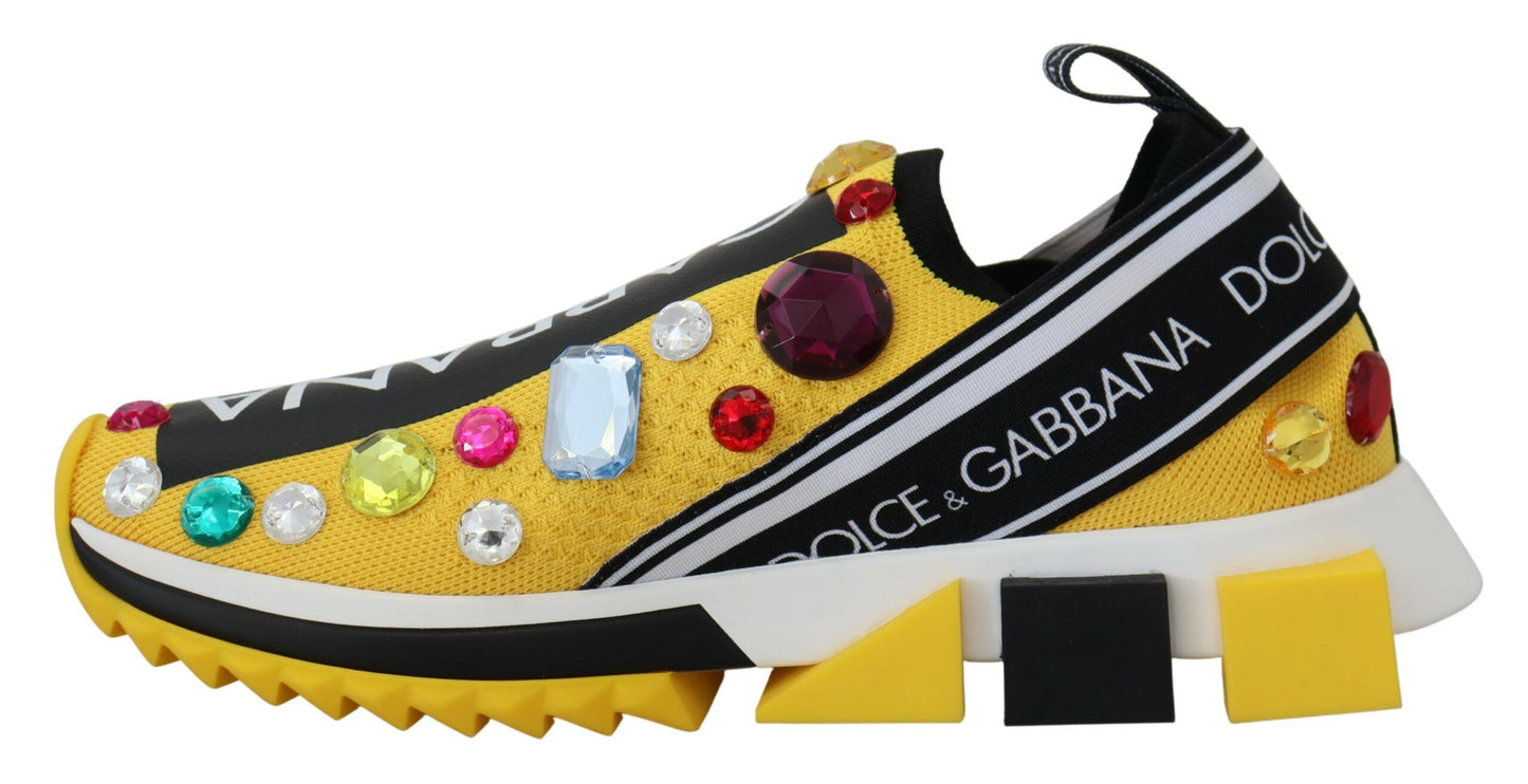 Dolce & Gabbana Yellow Sorrento Crystals Sneakers Chaussures