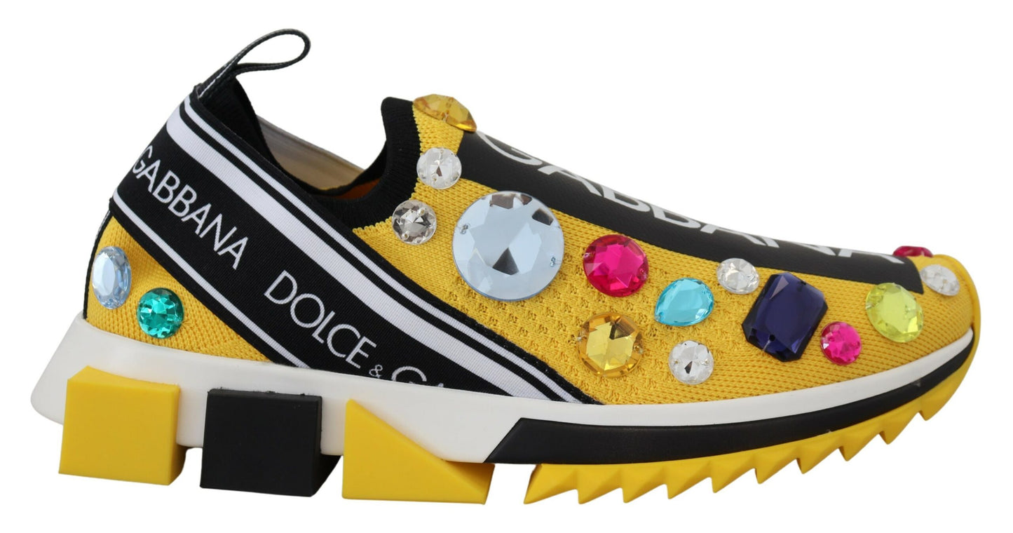 Dolce & Gabbana Yellow Sorrento Crystals Sneakers Chaussures