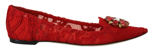 Dolce & Gabbana Red Taormina Crystals Modage Flats Chaussures