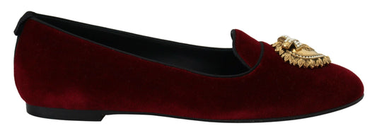 Dolce & Gabbana Bordeaux Velvet Slip-On Logs Flats Chaussures