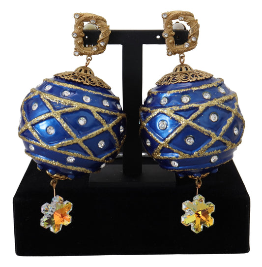 Dolce & Gabbana Gold Brass Blue Ball Ball Crystal Clip sur les boucles d'oreilles