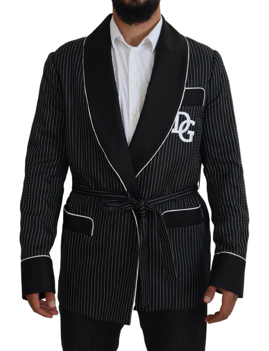 Dolce & Gabbana Black Striped DG Patch Jacket Blazer