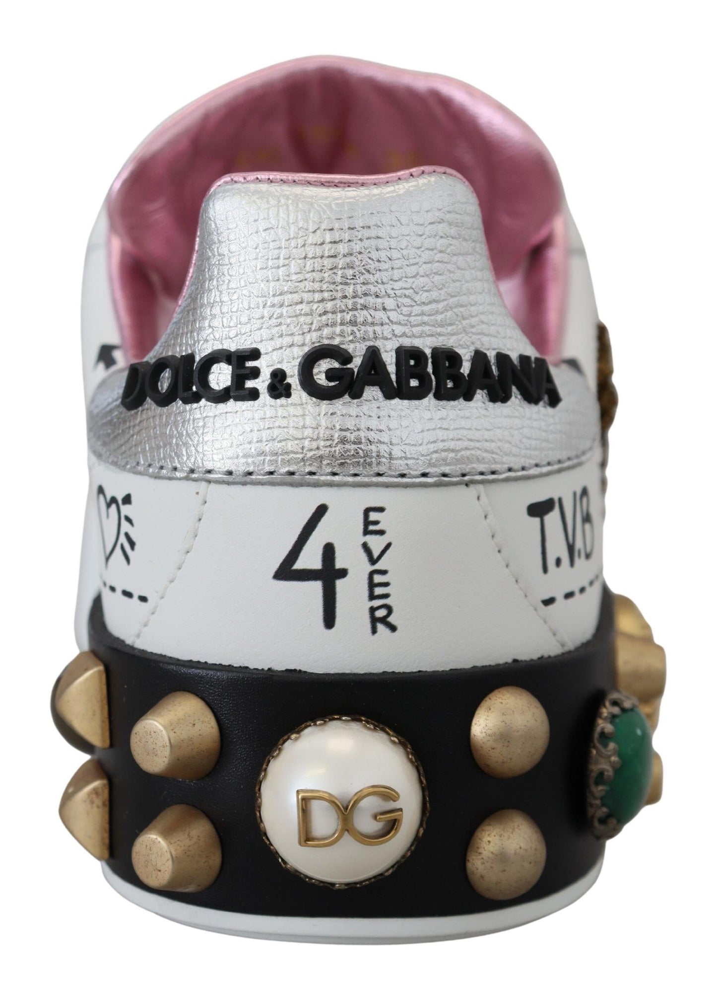 Dolce & Gabbana White in pelle bianca Crystal Queen Crown Sneakers
