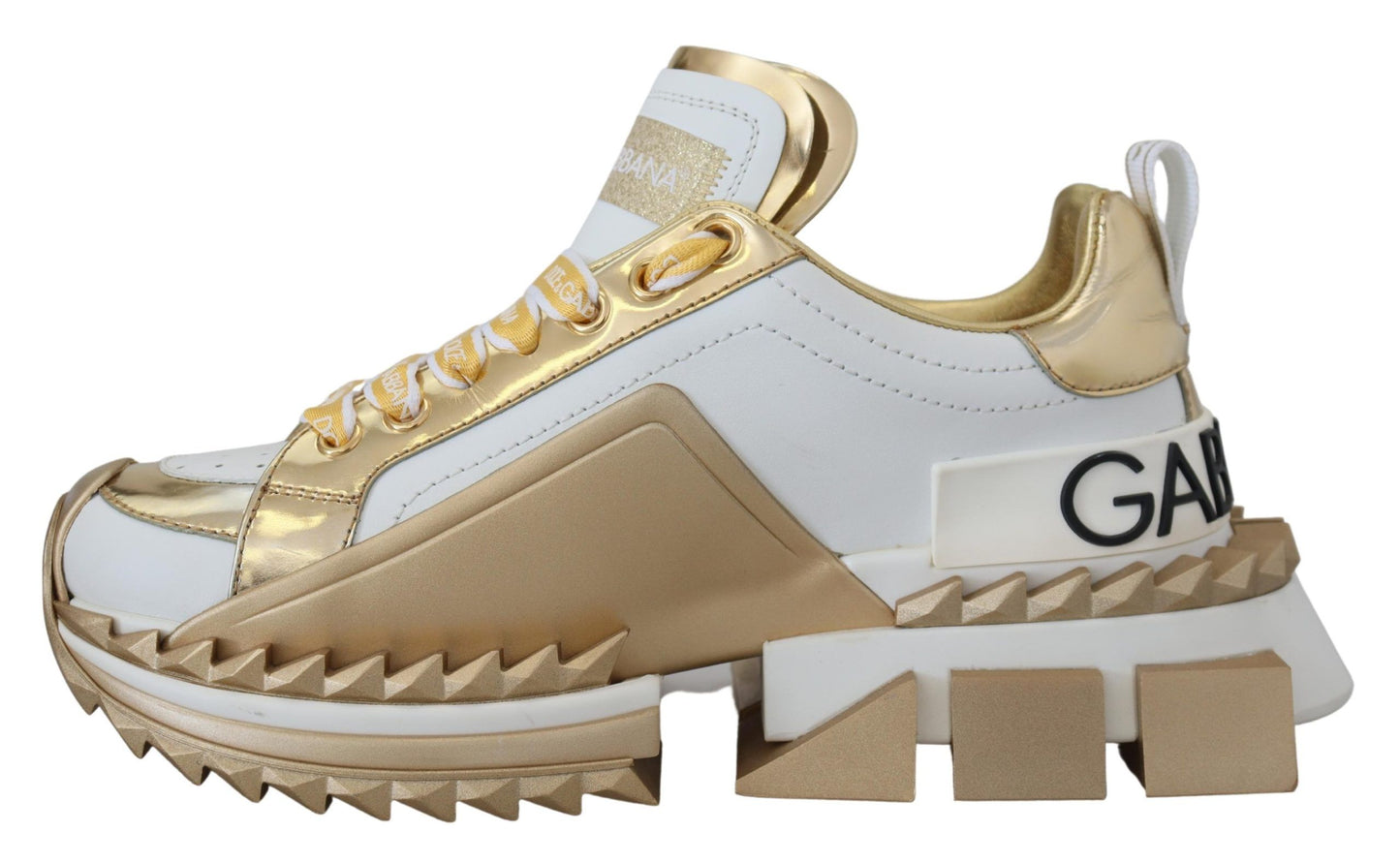 Dolce & Gabbana Elegant White and Gold Leather Sneakers