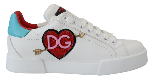 Dolce & Gabbana White Leather Sneaker Portofino Logo Coeur Chaussures