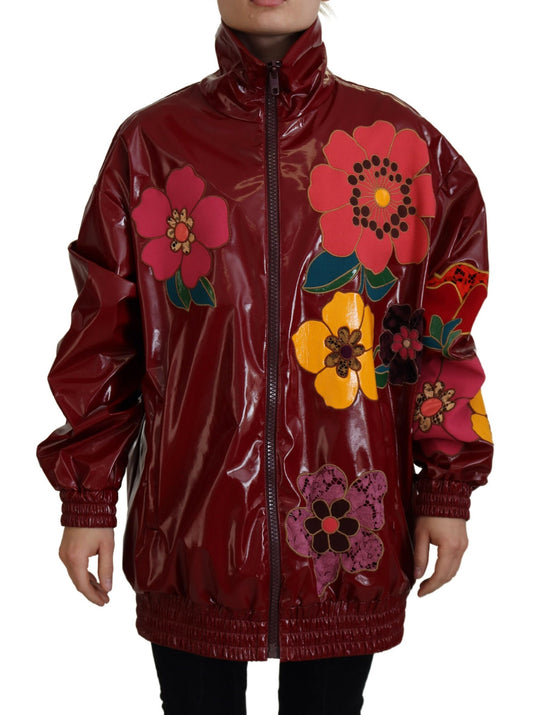 Dolce & Gabbana Maroon Floral Full Polyester Women Giacca