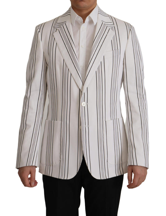 Dolce & Gabbana Stripes blanches en coton Blazer à poitrine simple