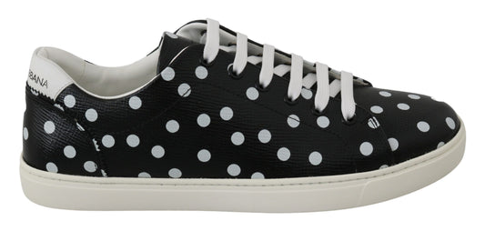Dolce & Gabbana Black Leather Polka Dots Sneakers Chaussures