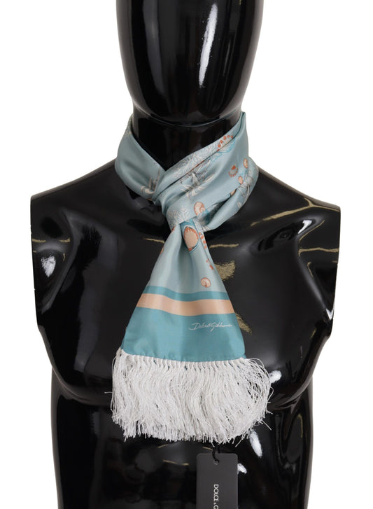 Dolce & Gabbana Blue Seide Seiden glänzender Hals-Hals-Wrap-Schal