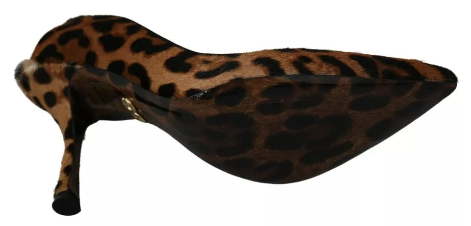 Dolce & Gabbana Brown Leopard Pony Hair Heels Pumps Shoes