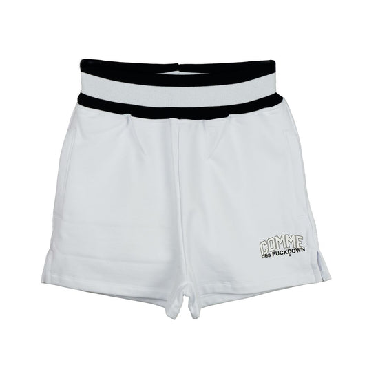 Comme Des Fuckdown Chic White Stretch Shorts with Logo Print