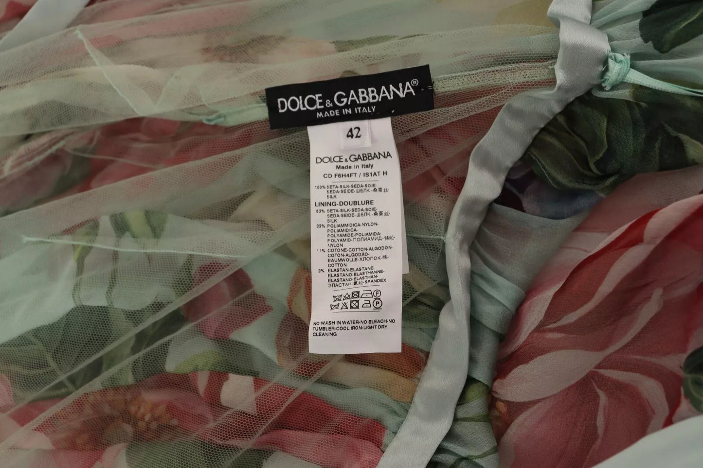 Dolce & Gabbana Green Floral Long Sleeve V-neck Midi Dress
