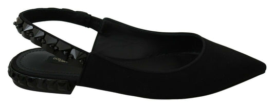 Dolce & Gabbana Black Flats Slingback Charmeuse Schuhe