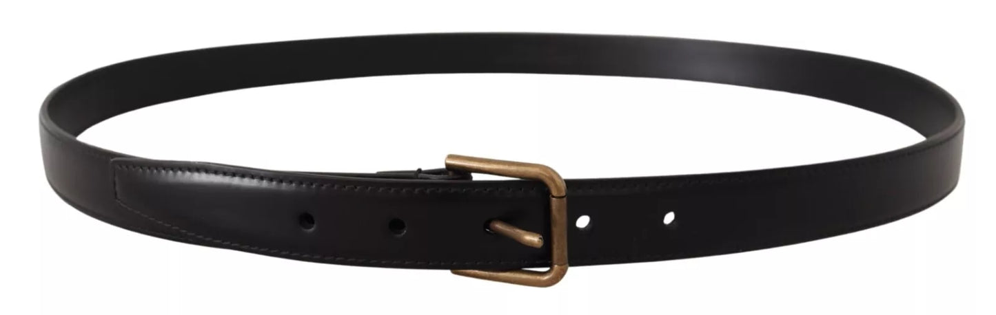 Dolce & Gabbana Black Classic Calf Leather Vintage Metal Buckle Belt