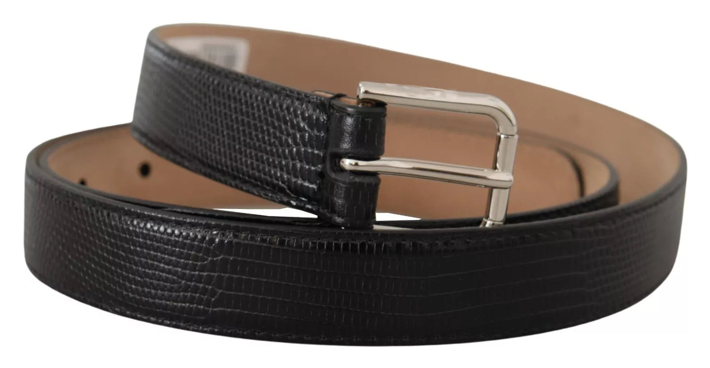 Dolce & Gabbana Black Classic Leather Silver Metal Buckle Belt