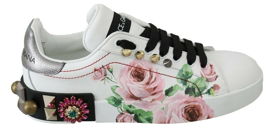 Dolce & Gabbana White en cuir en cuir en cuir en cuir roses de baskets florales