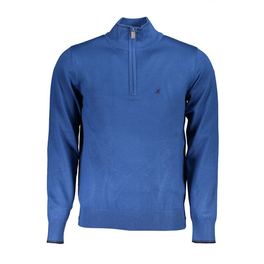 U.S. Grand Polo Elegant Half-Zip Blue Sweater with Embroidery Detail