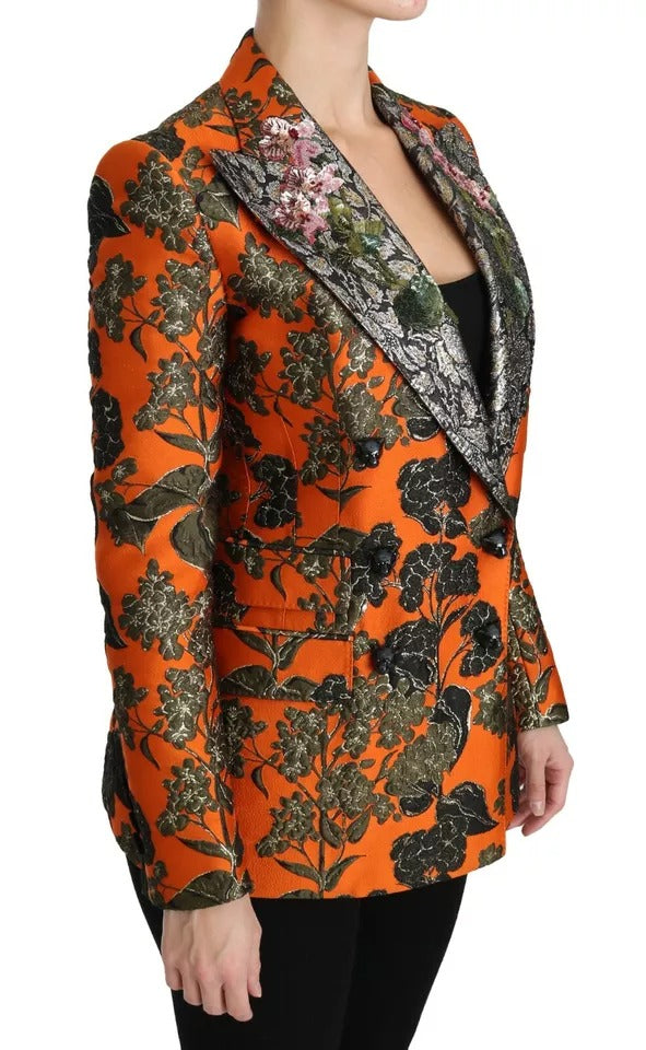 Dolce & Gabbana Orange Floral Brocade Coat Blazer Jacket