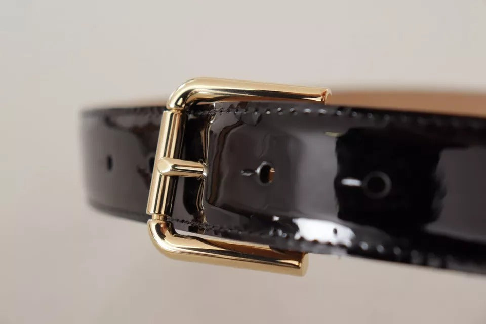 Dolce & Gabbana Black Leather Gold Metal Logo Engraved Buckle Belt